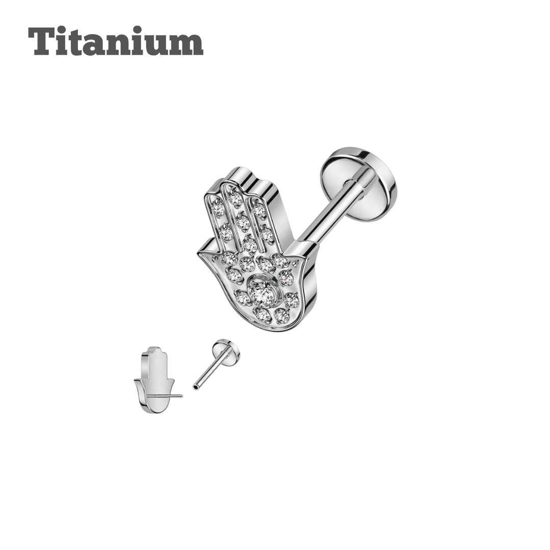 titanium hamsa hand threadless labret steel color