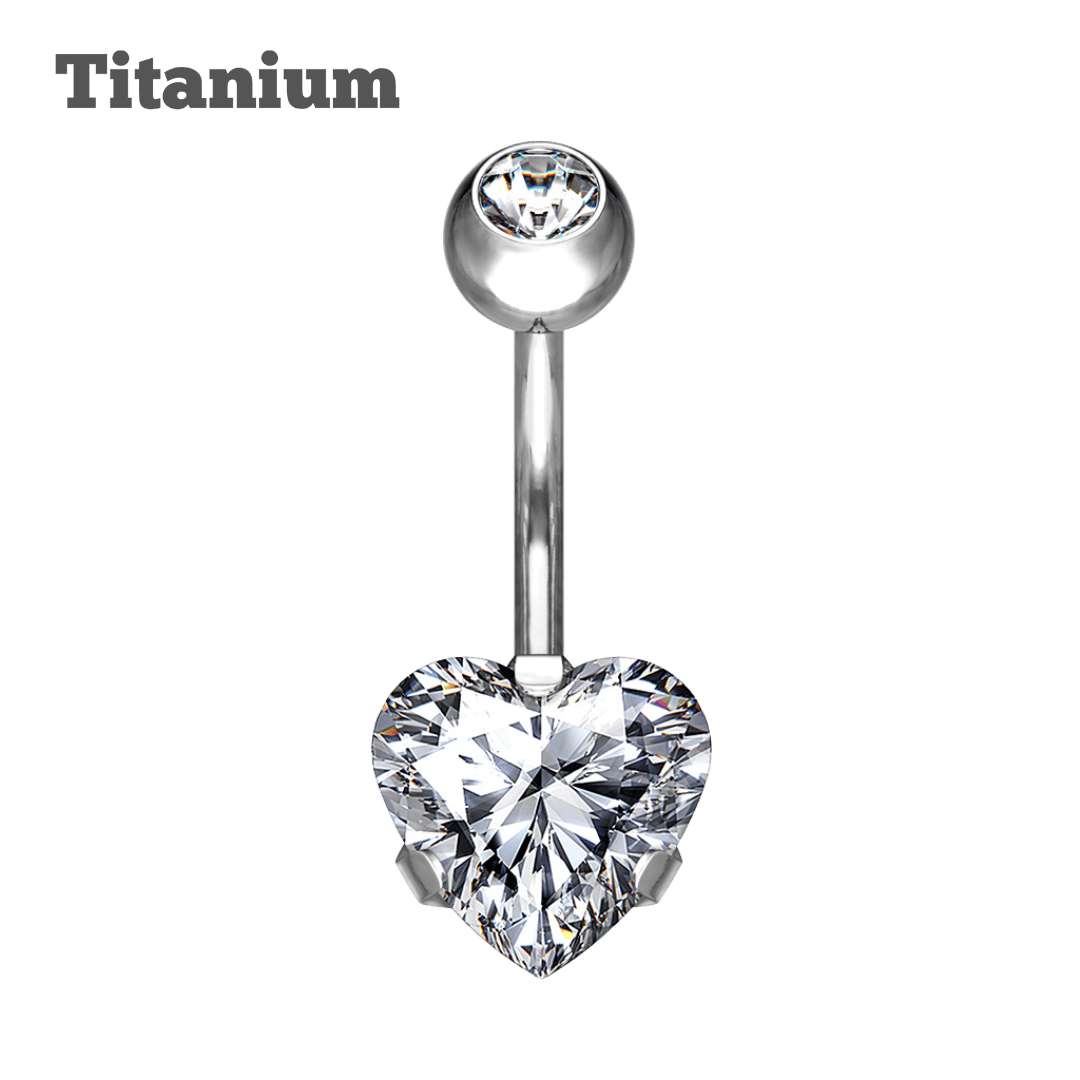 belly piercing jewelry titanium heart belly barbell clear gem