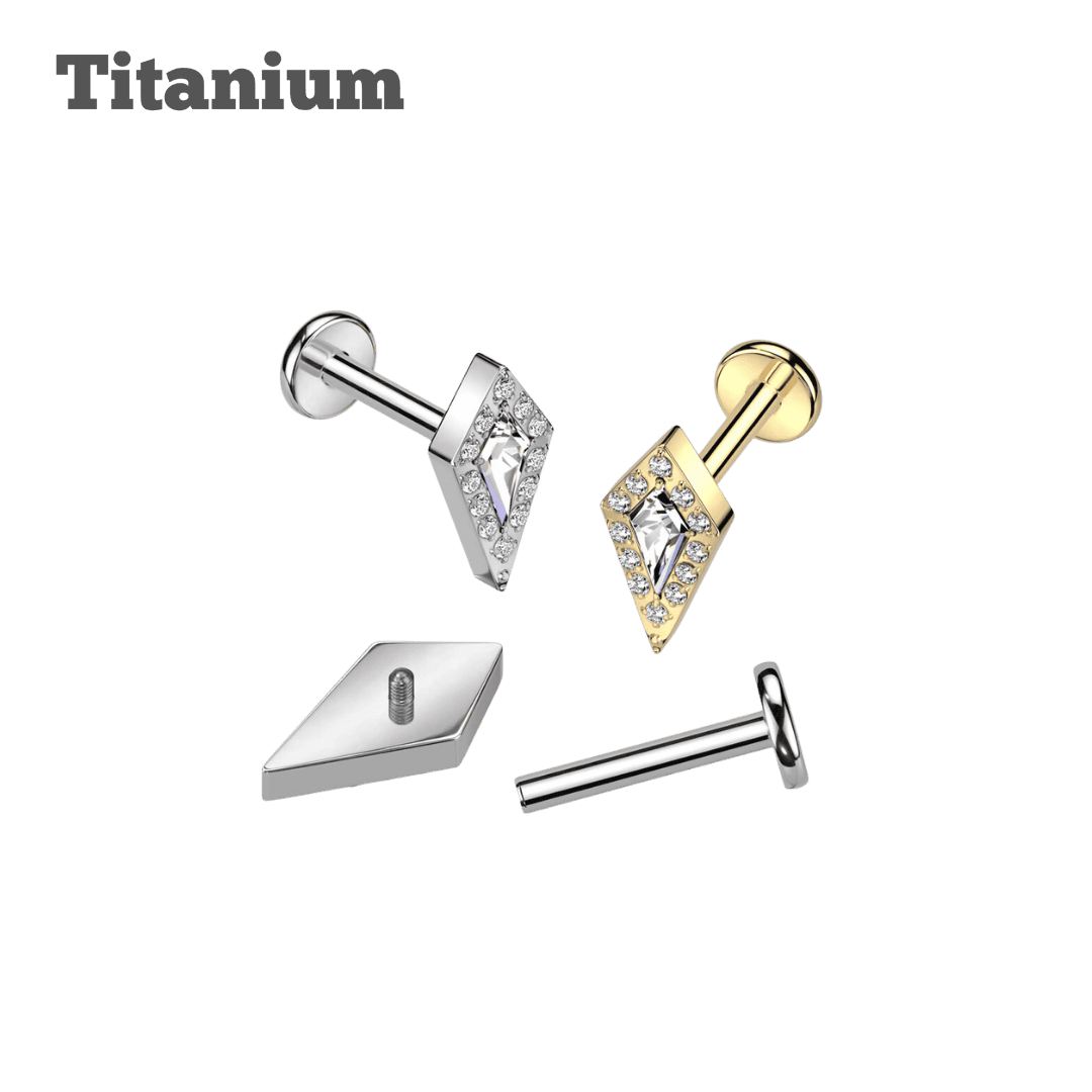 titanium paved diamond cut threadless labret earring