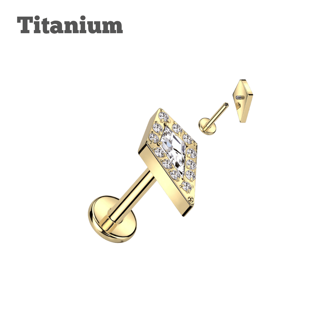 gold color earring titanium paved diamond cut threadless labret
