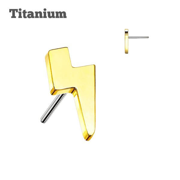 titanium plain lightning design threadless top earring gold color