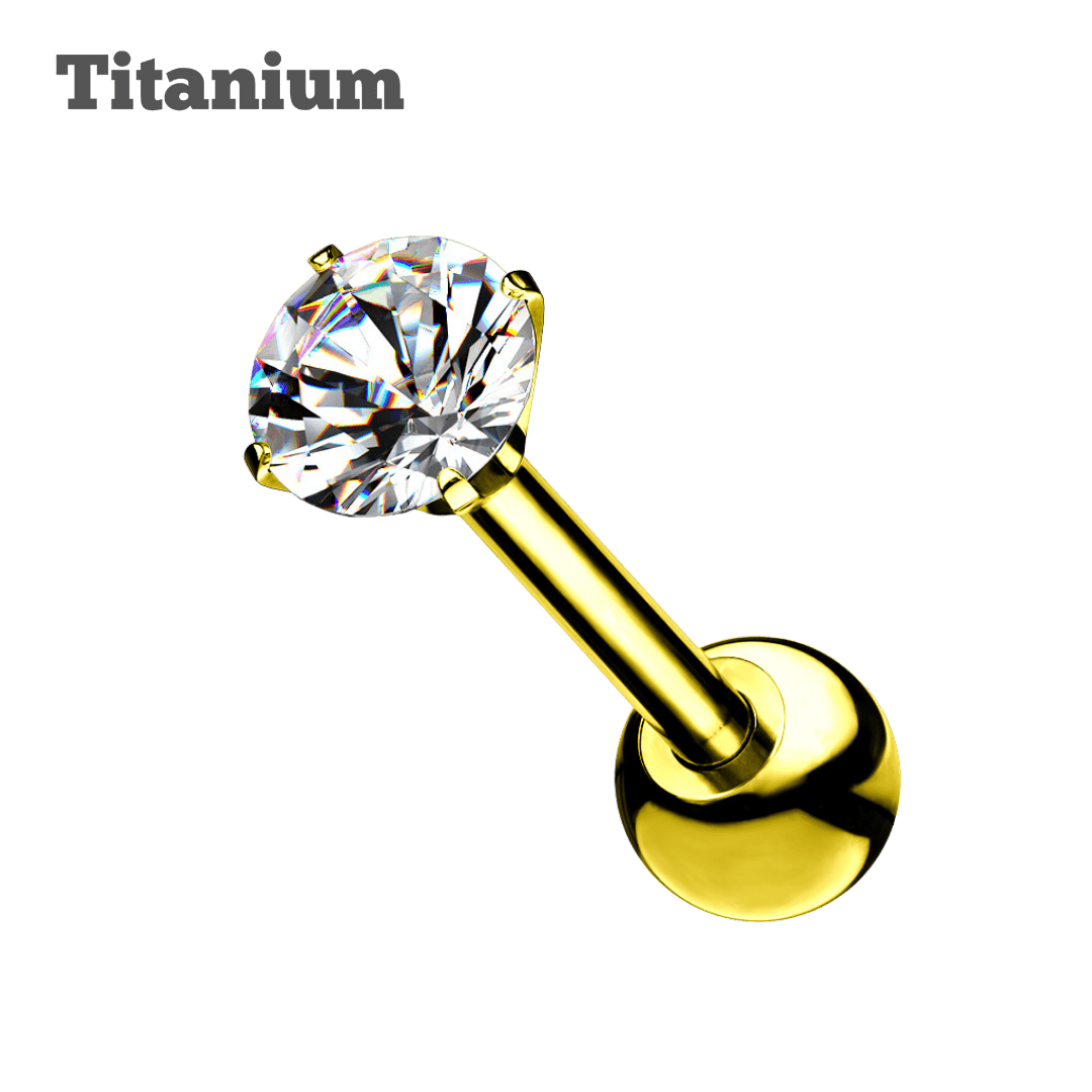 titanium pronged gem barbell gold color earring