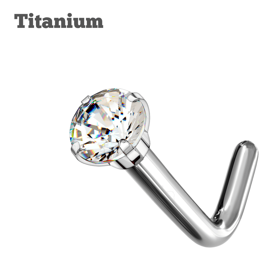 l-shaped titanium round gem nose stud
