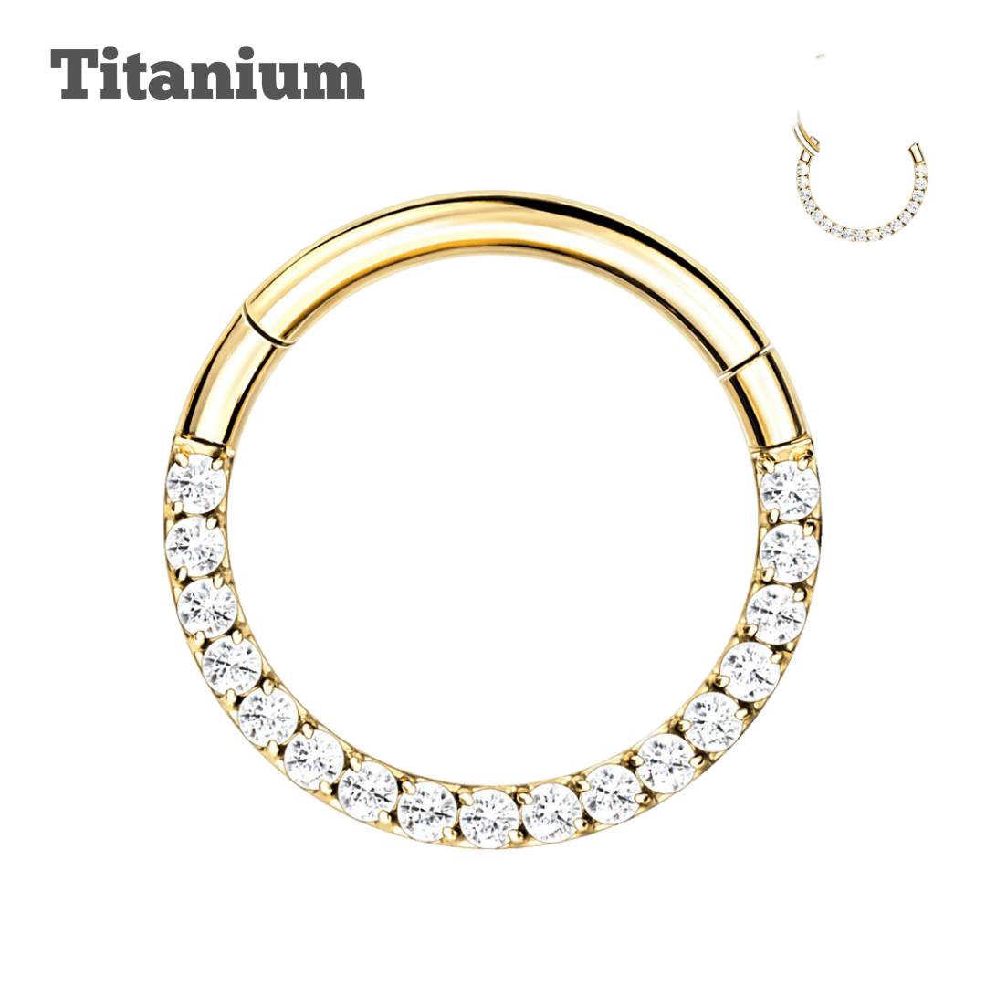 gold color titanium side facing paved hinged hoop earring