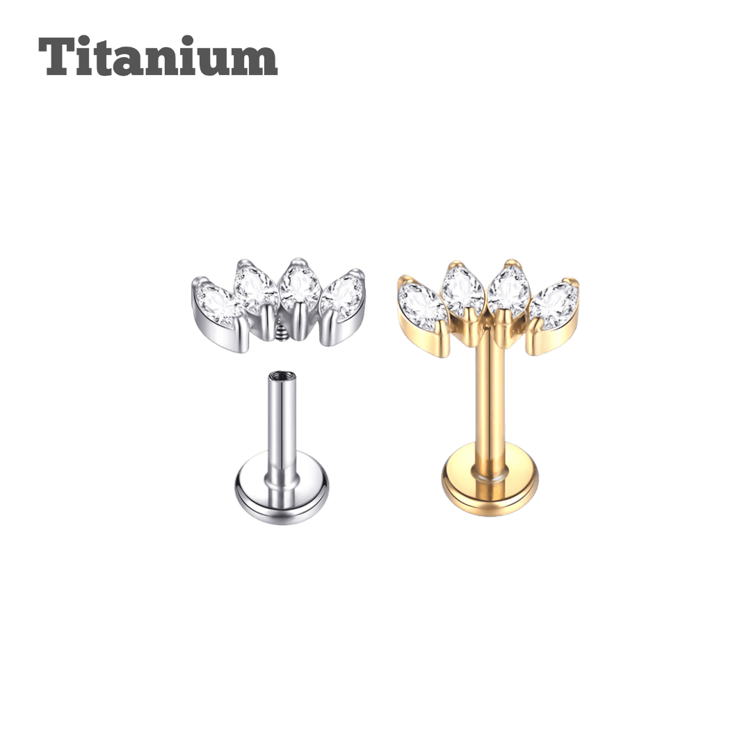 titanium small 4 marquis threaded labret earring