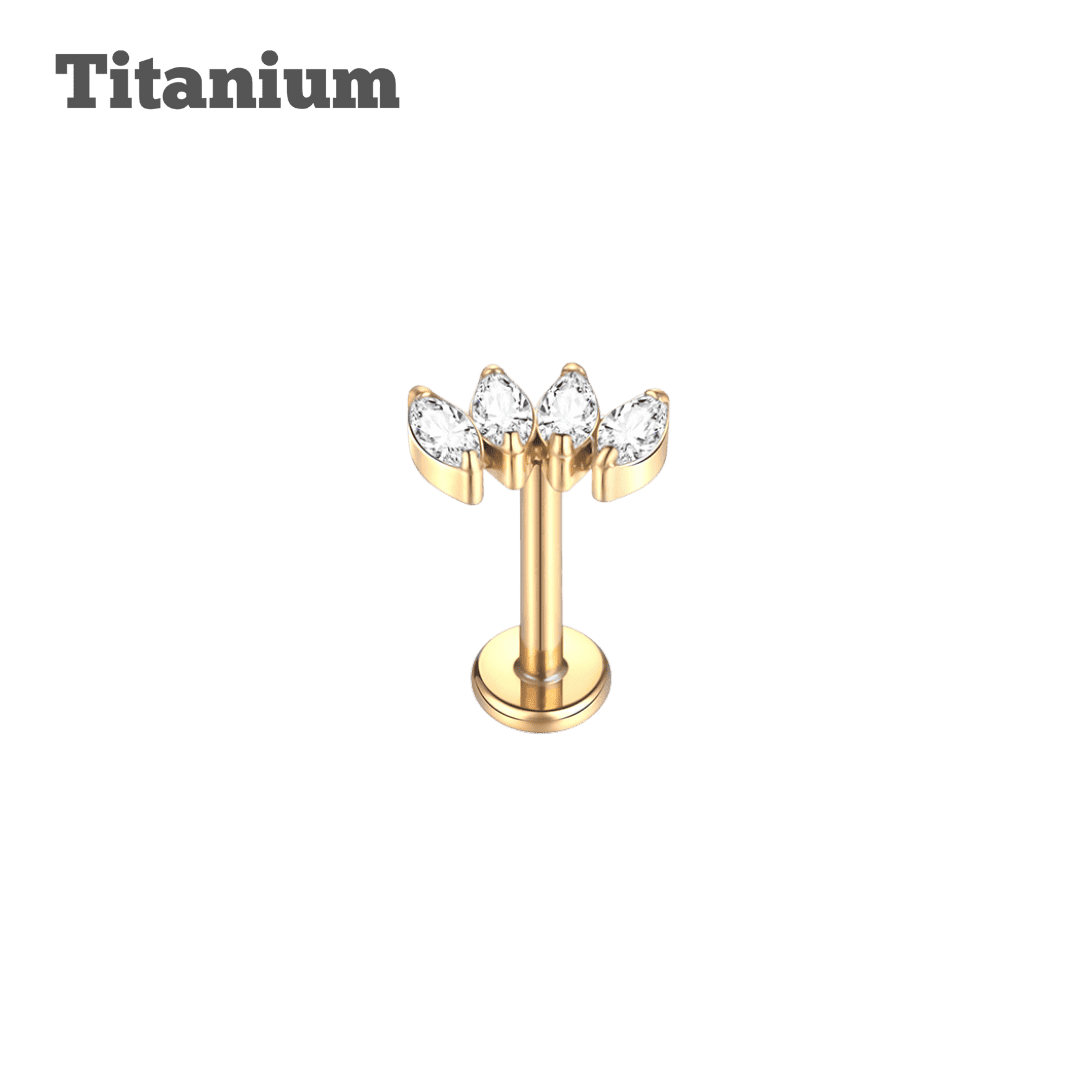 gold color titanium earring 4 marquis threaded labret
