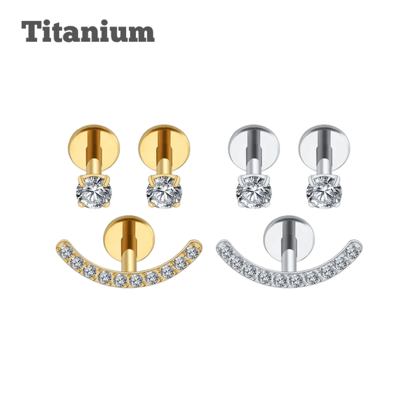 Titanium Smiley 3 piece set labret internally threaded earrings