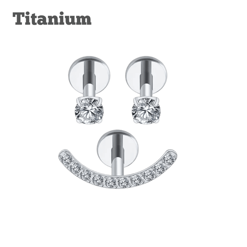 Titanium Smiley 3 piece set labret internally threaded steel earrings