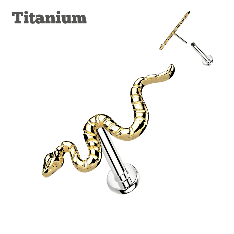 titanium snake threadless labret earring  gold color