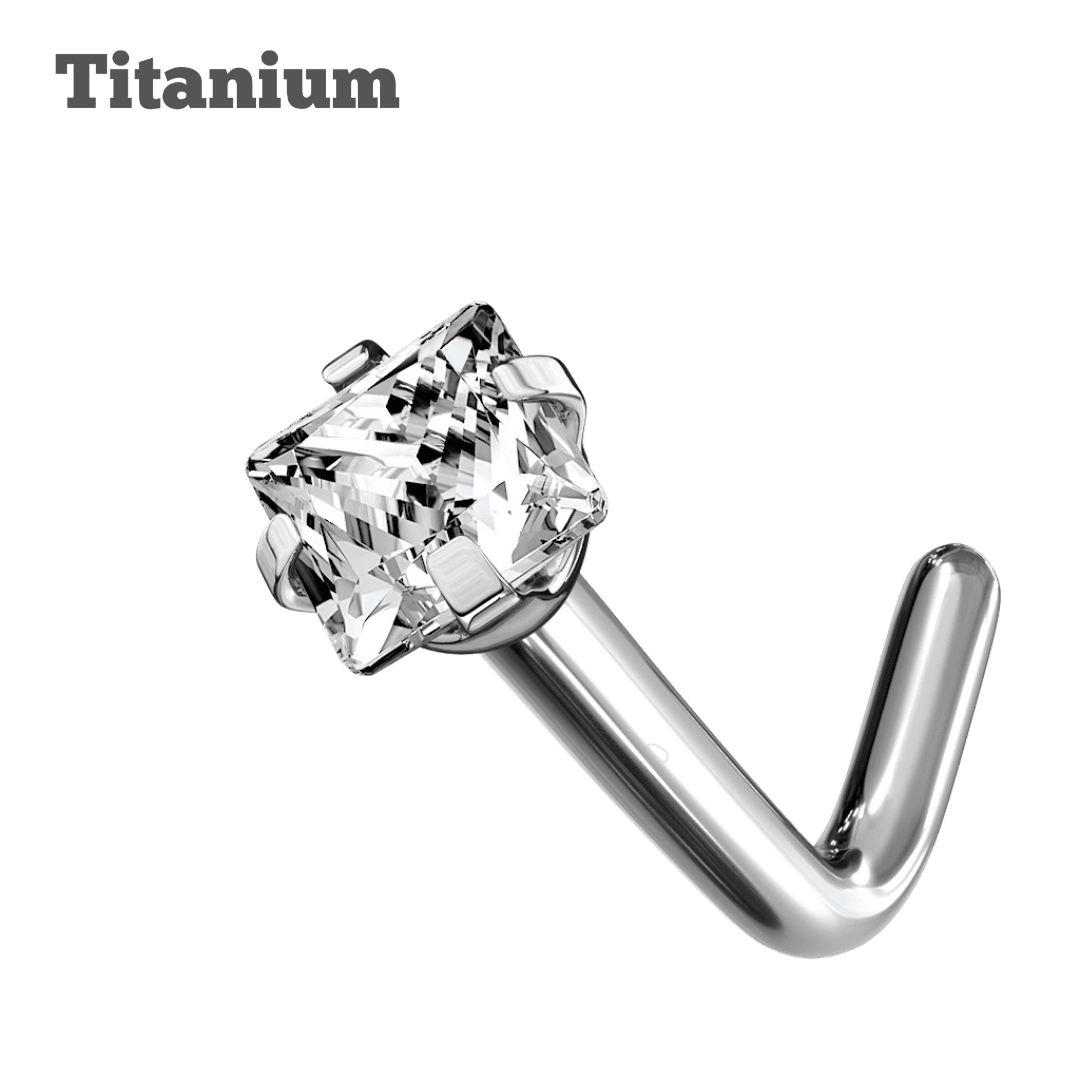 nose piercing stud square gem titanium L-shaped