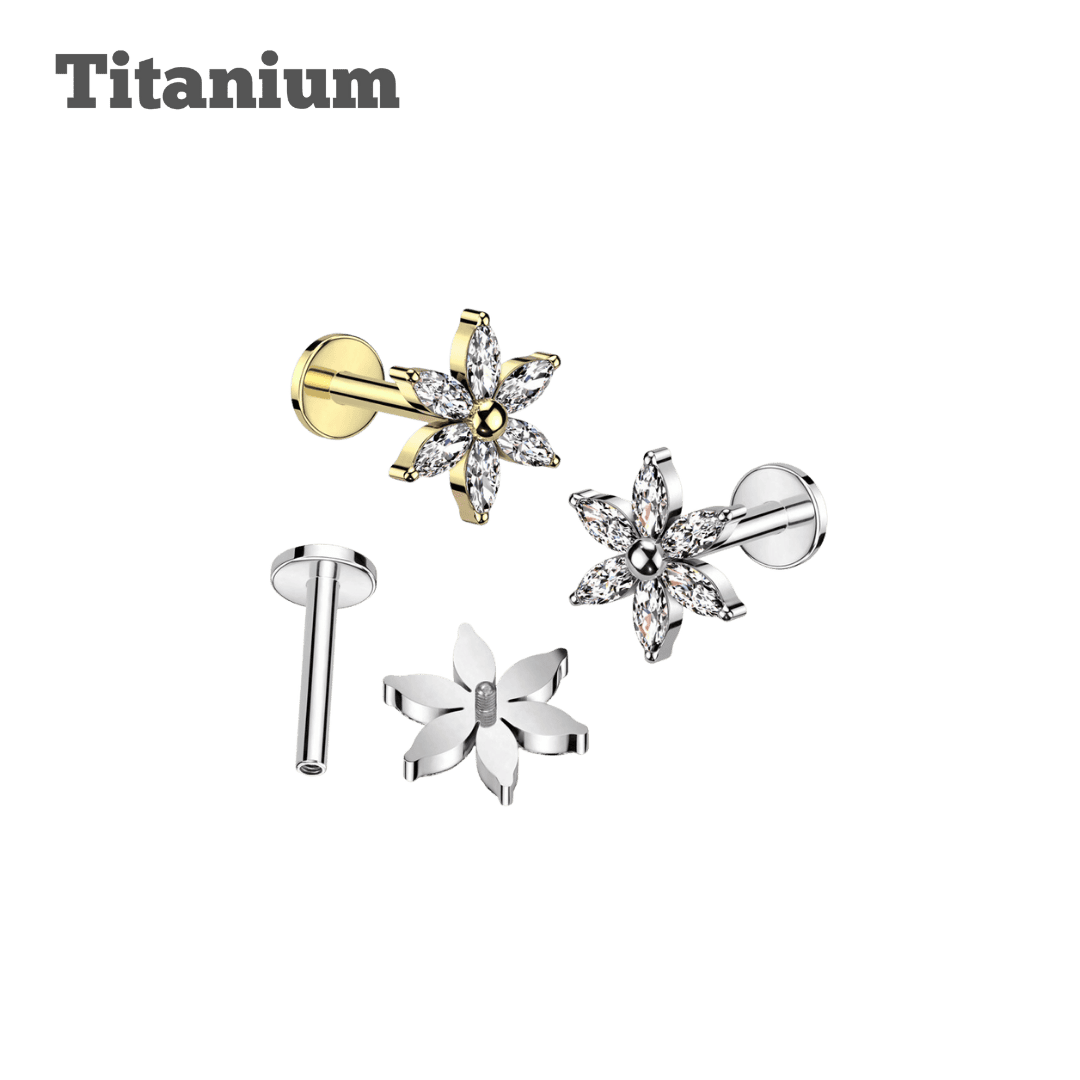 Titanium stargazer lily threaded labret earring