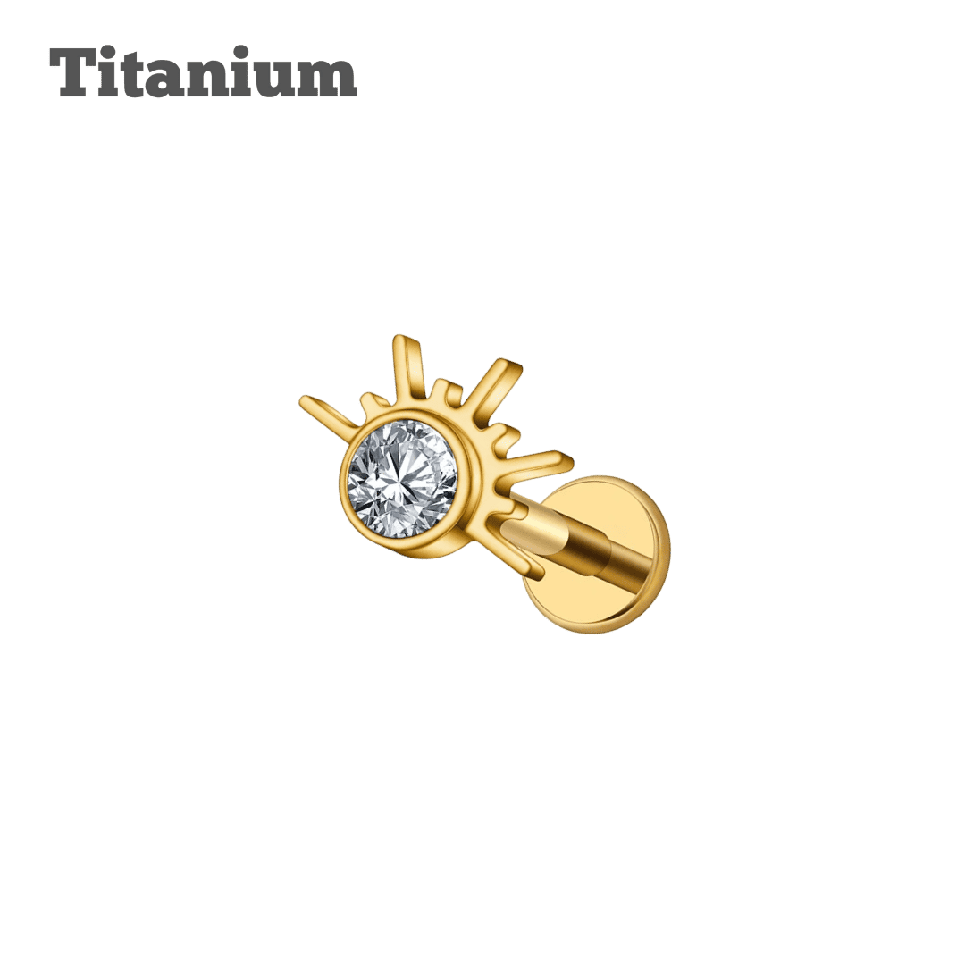 gold color earring titanium sunbeam threaded labret