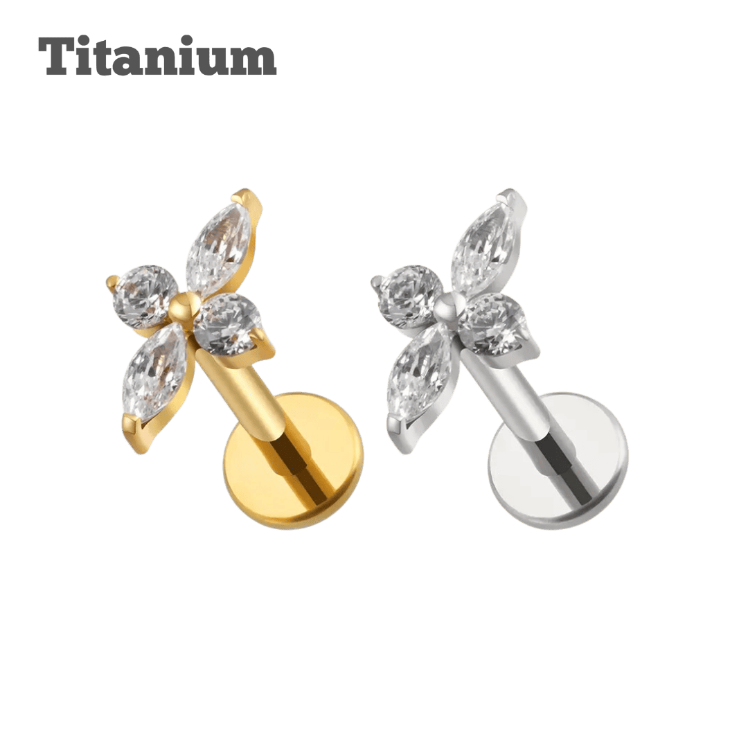 titanium trillium flower labret earring