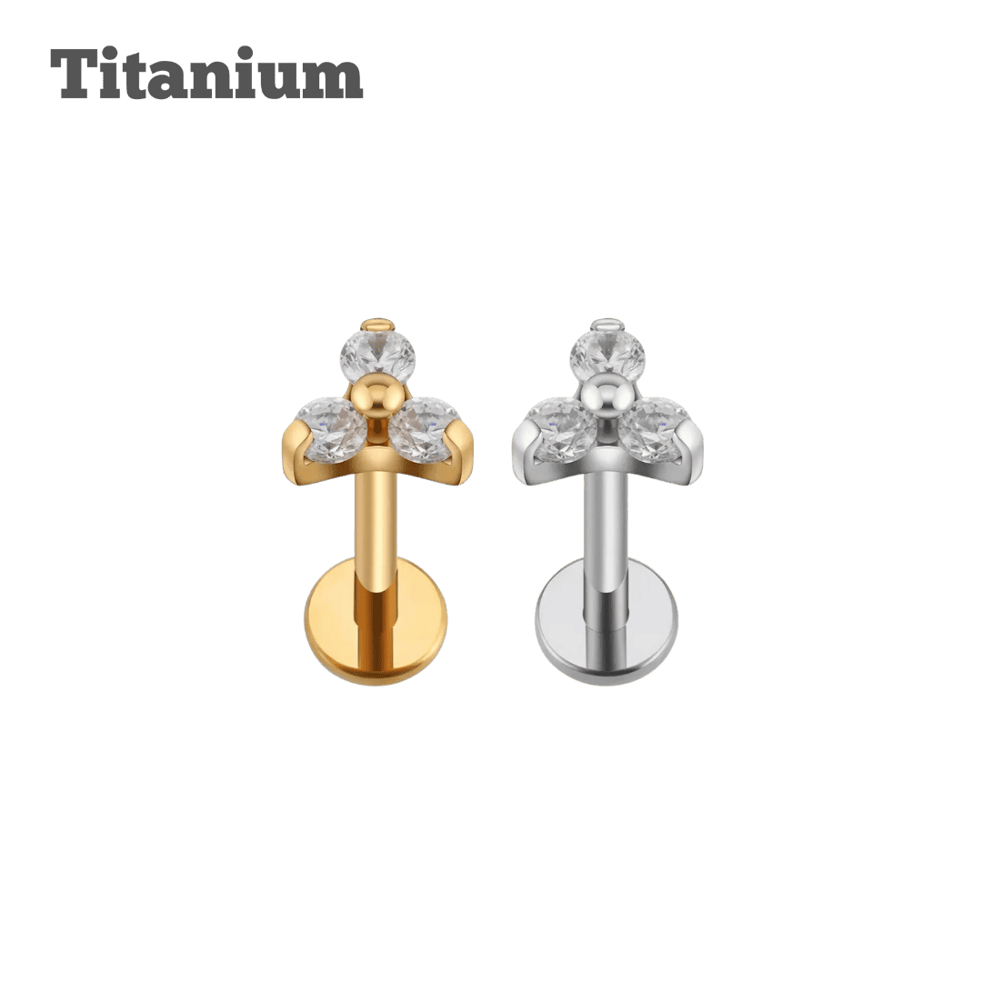 trinity crystal gem threadless titanium labret ear piercing jewelry