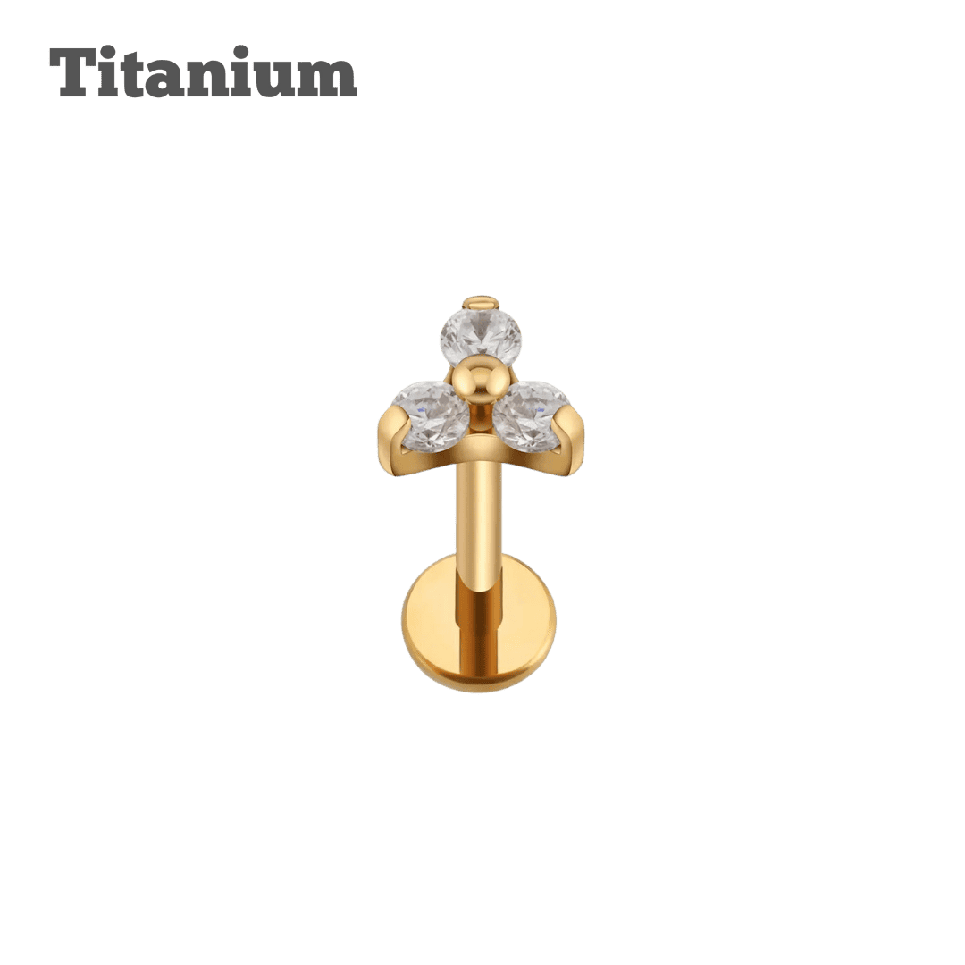 gold color titanium trinity crystal gem threaded labret