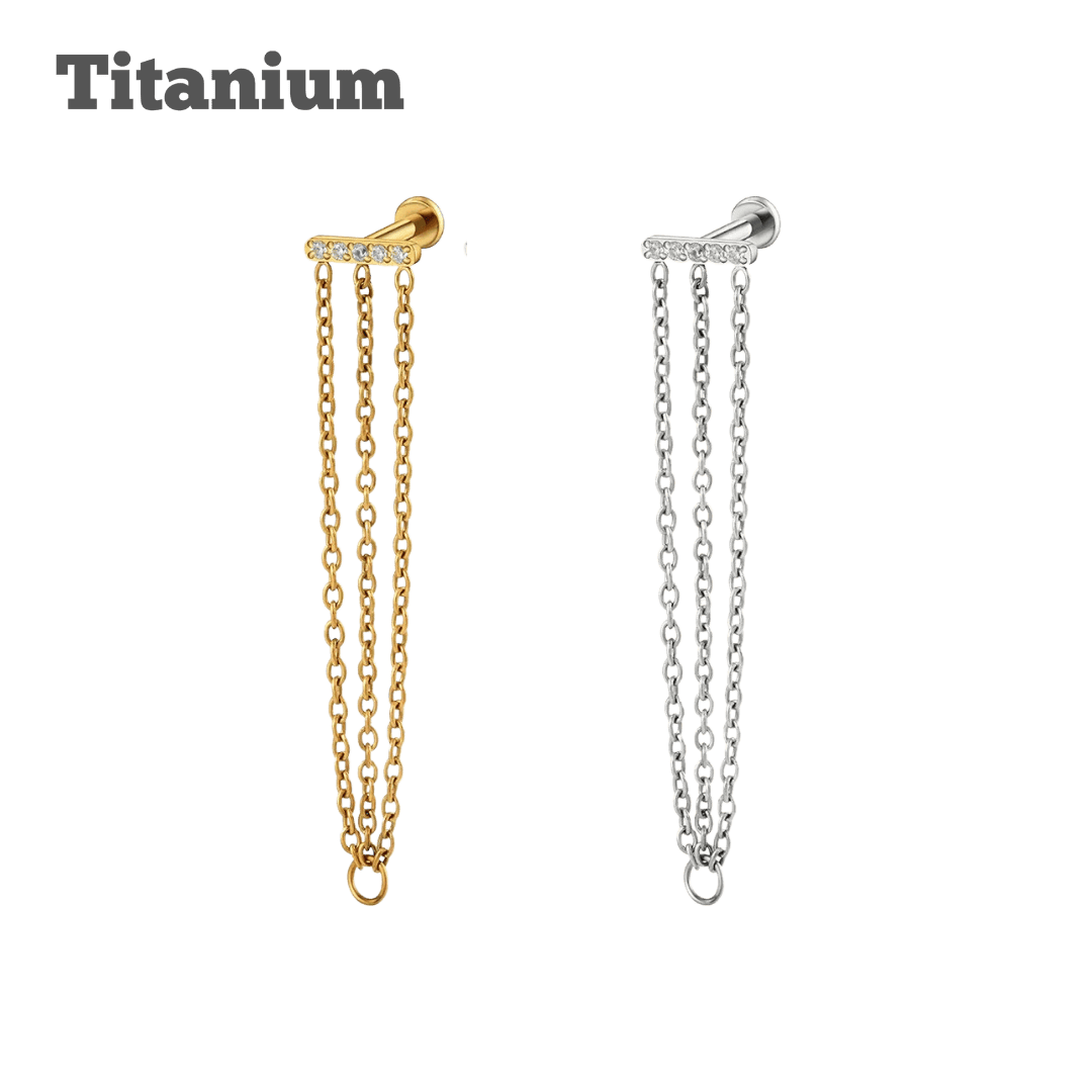 titanium triple chain faux hoop labret ear piercing jewelry