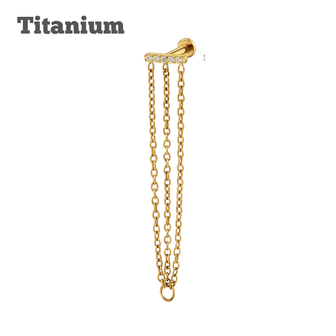 gold color titanium triple chain faux hoop labret