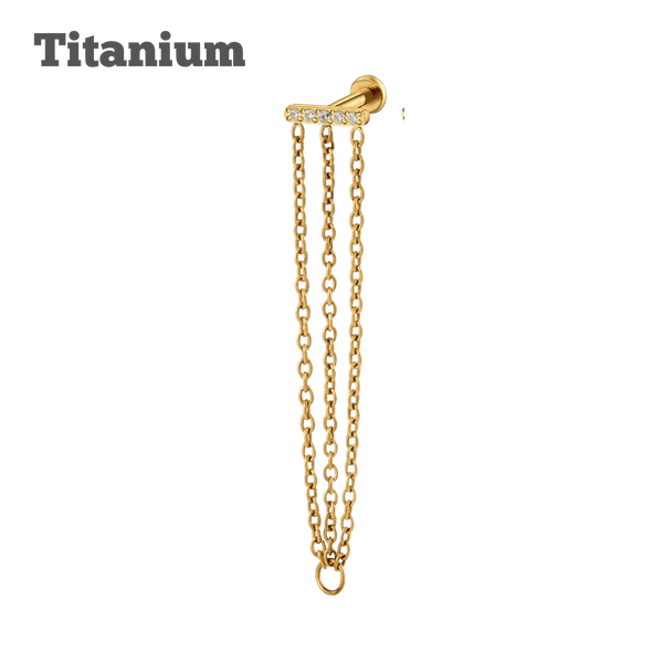 Titanium Triple Chain Faux Hoop Labret Gold Threadless push pin