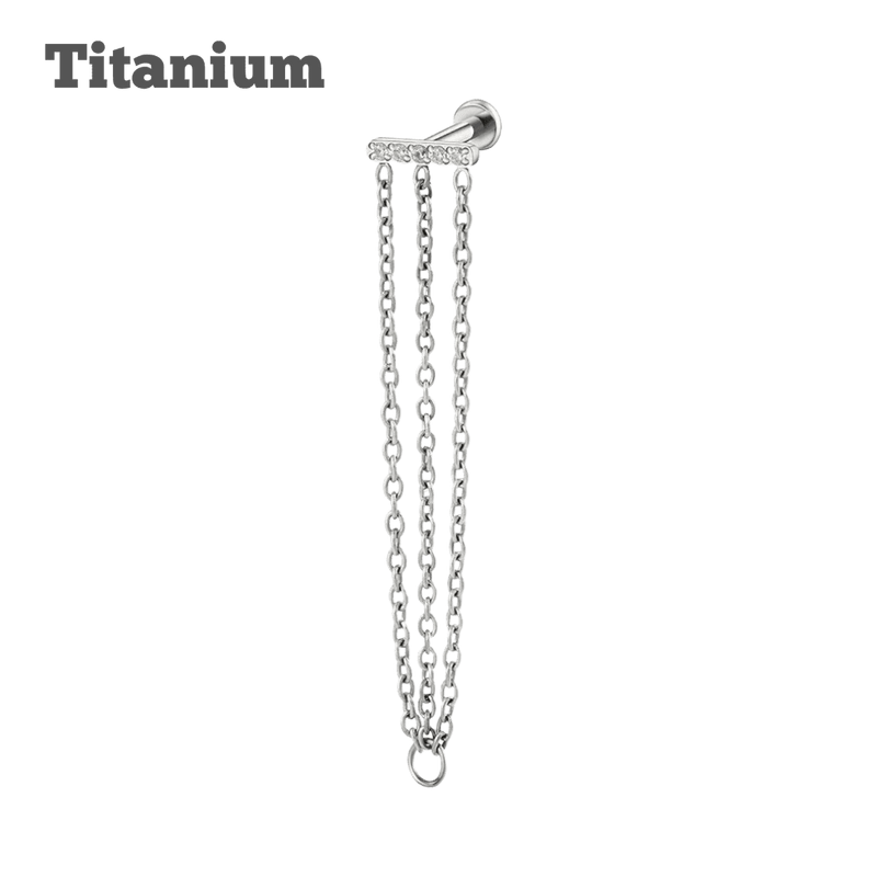 Titanium Triple Chain Faux Hoop Labret silver Threadless push pin earrings