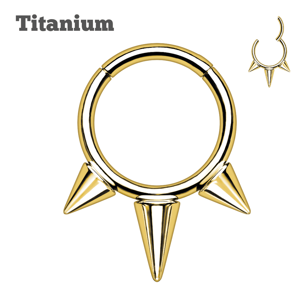 gold color titanium triple spike hinged hoop