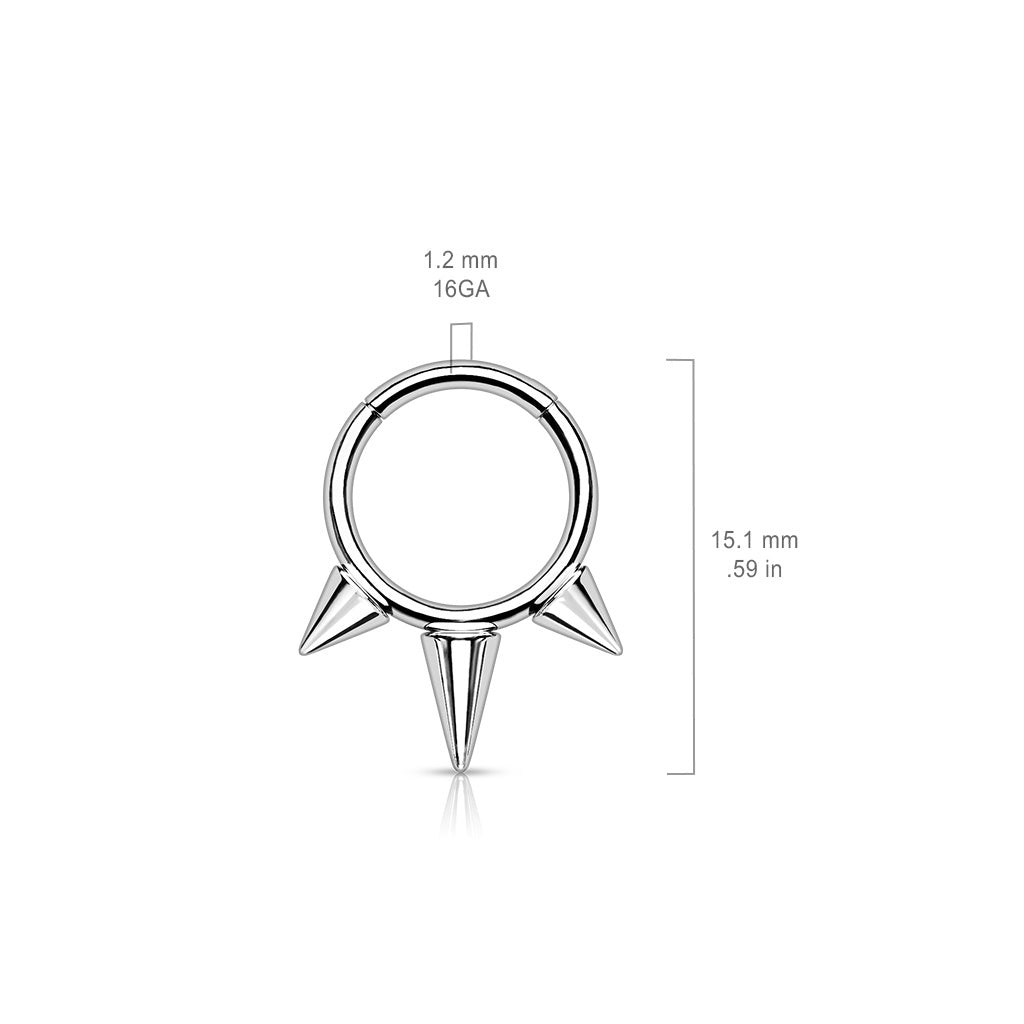 Titanium Triple Spike Hinged Hoop jewelry size