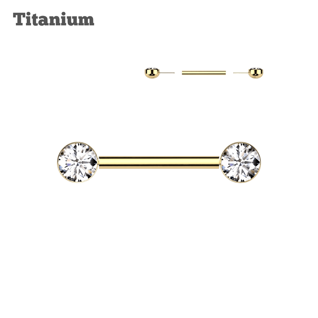 Titanium Flat Bezeled Gem Threadless Straight Barbell