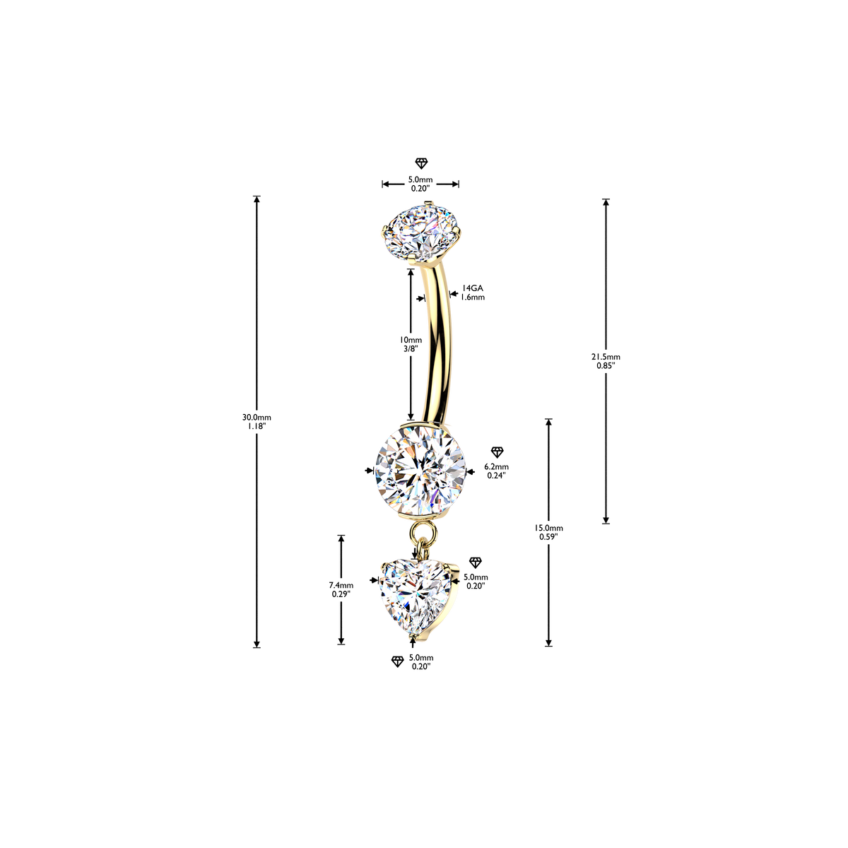 Titanium Pronged with Dangling Heart Belly Barbell