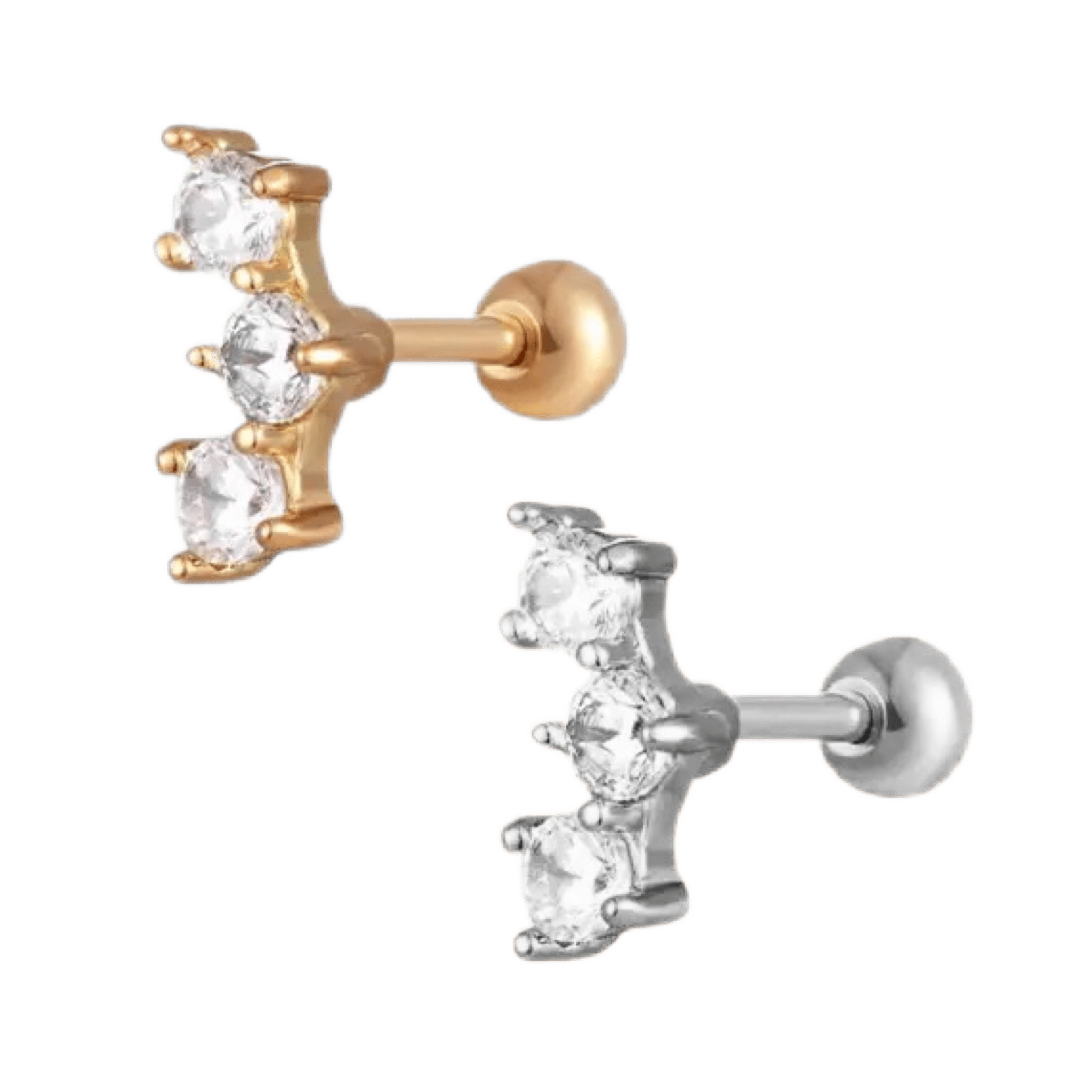 triple gem cluster barbell earrings