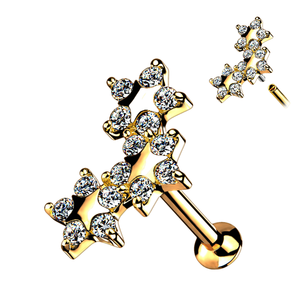 triple star labret earring gold color
