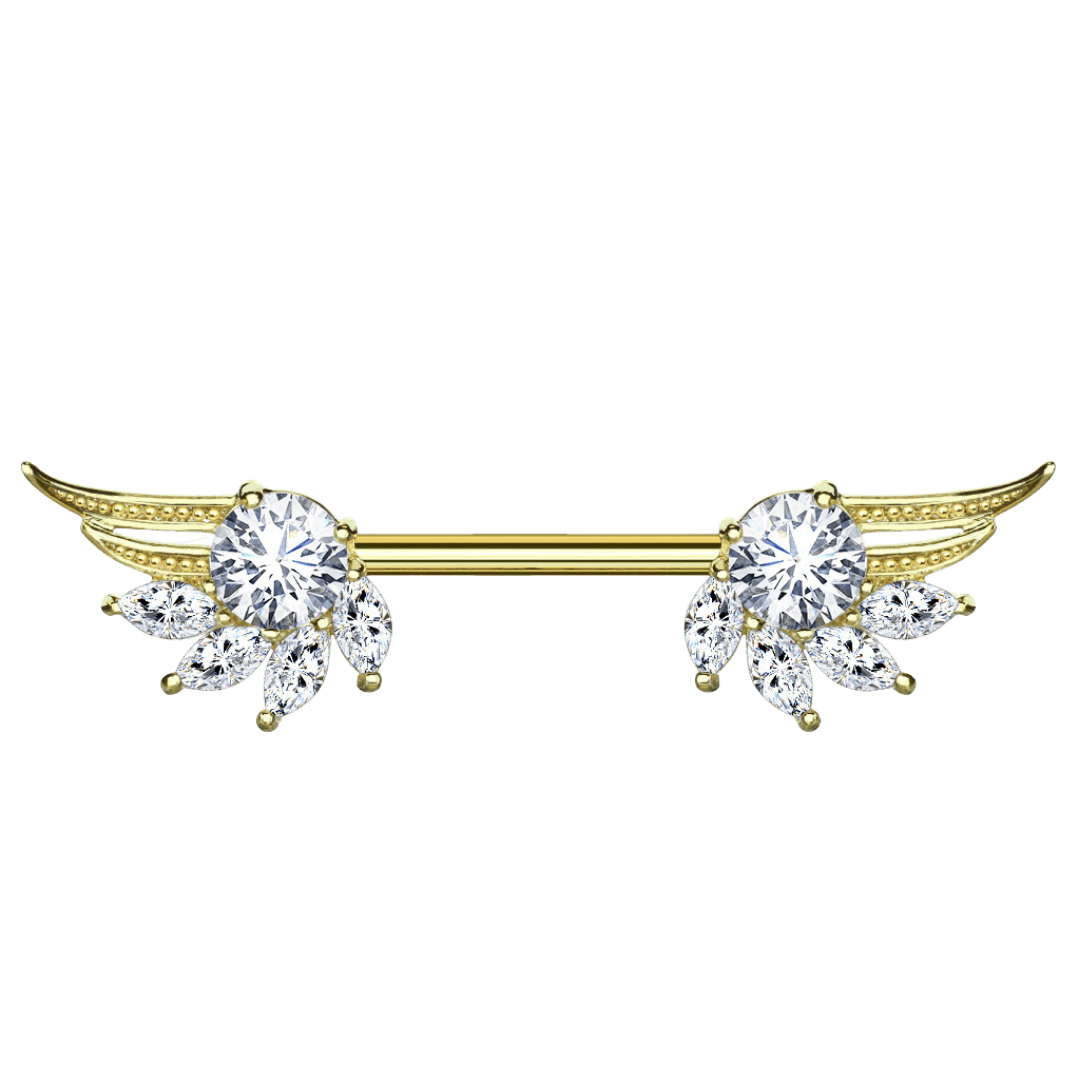nipple piercing jewelry wing ends straight barbell gold color