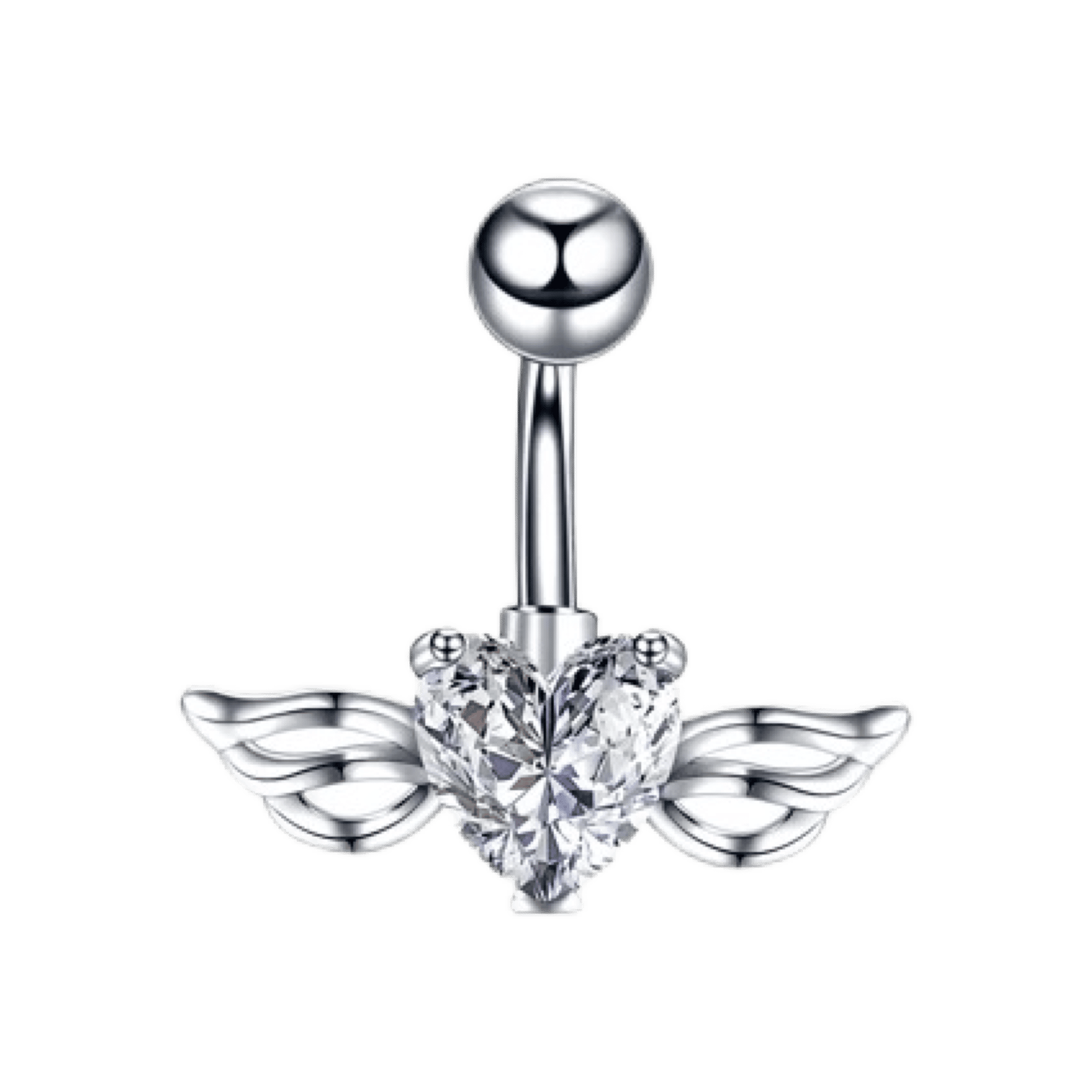 belly piercing jewelry winged heart cz barbell stainless steel