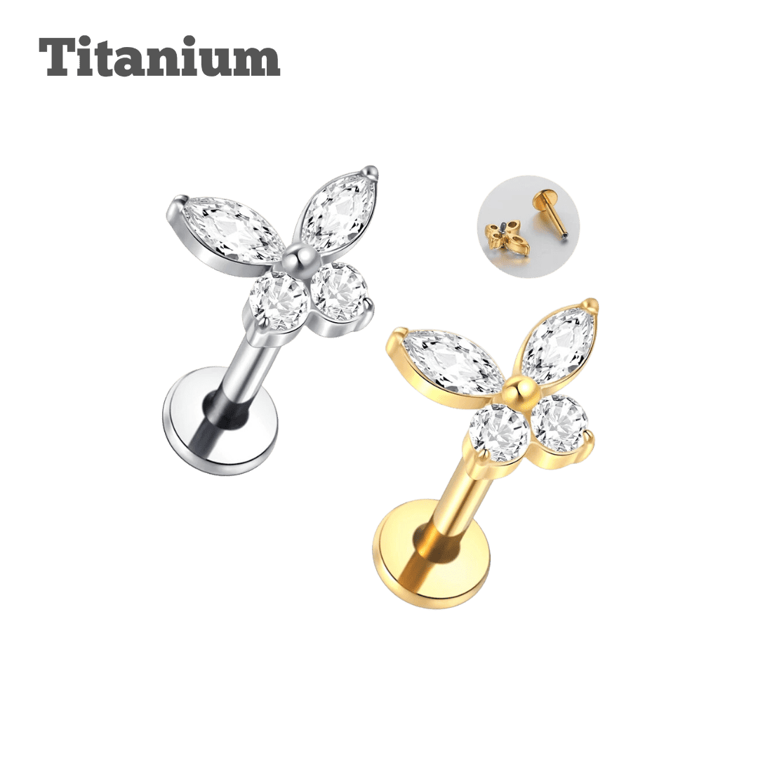 butterfly titanium threaded labret earring for conch, flat and  lobe piercing