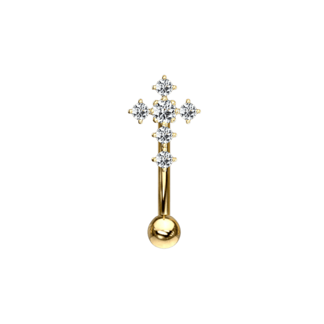 gold color crystal cross rook barbell jewelry