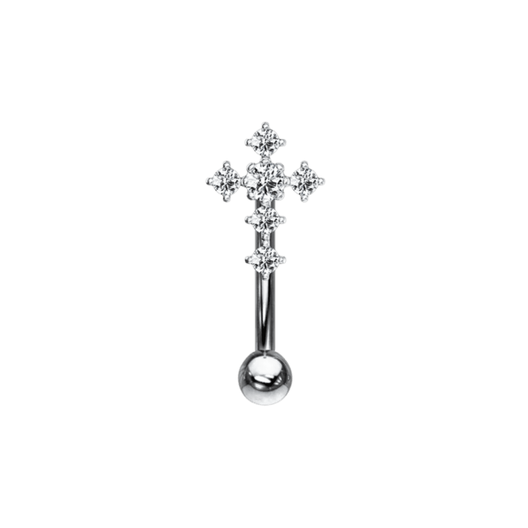 crystal cross rook barbell piercing jewelry steel color
