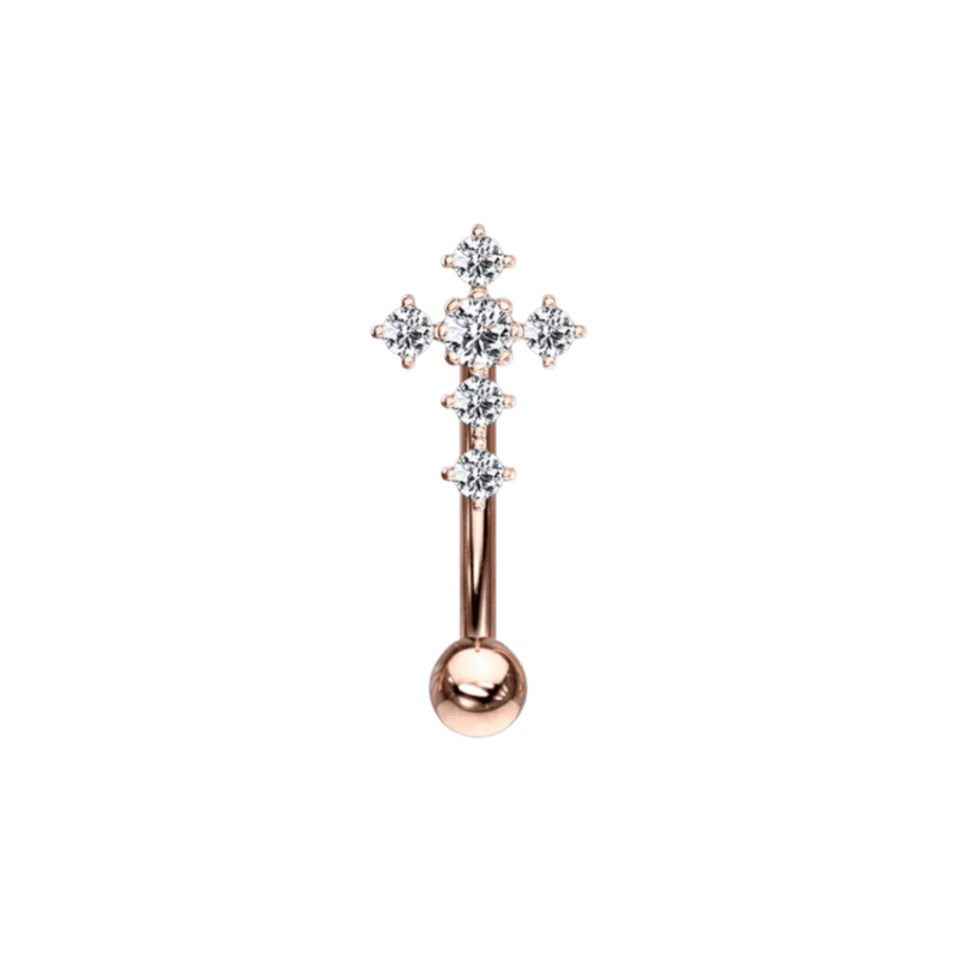 rose gold crystal cross rook barbell 