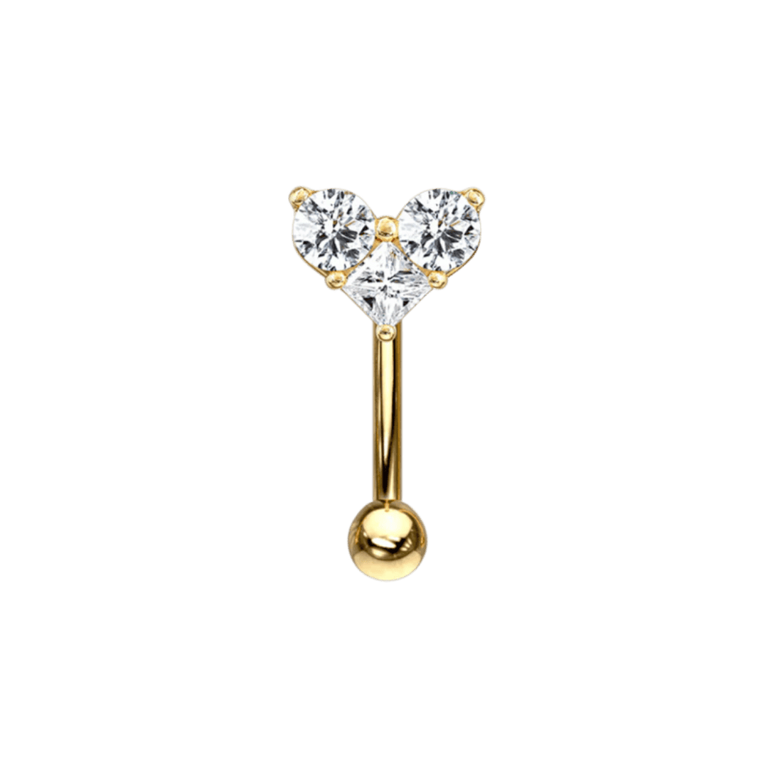 crystal heart rook barbell gold color stainless steel