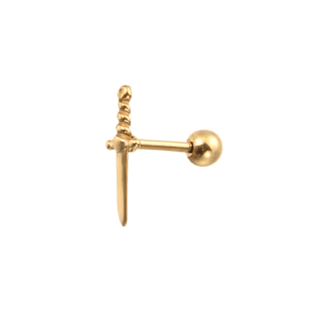 gold color dagger barbell earring