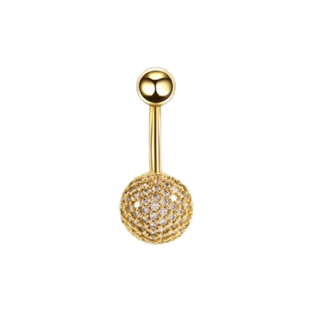 gold color disco ball barbell belly piercing jewelry