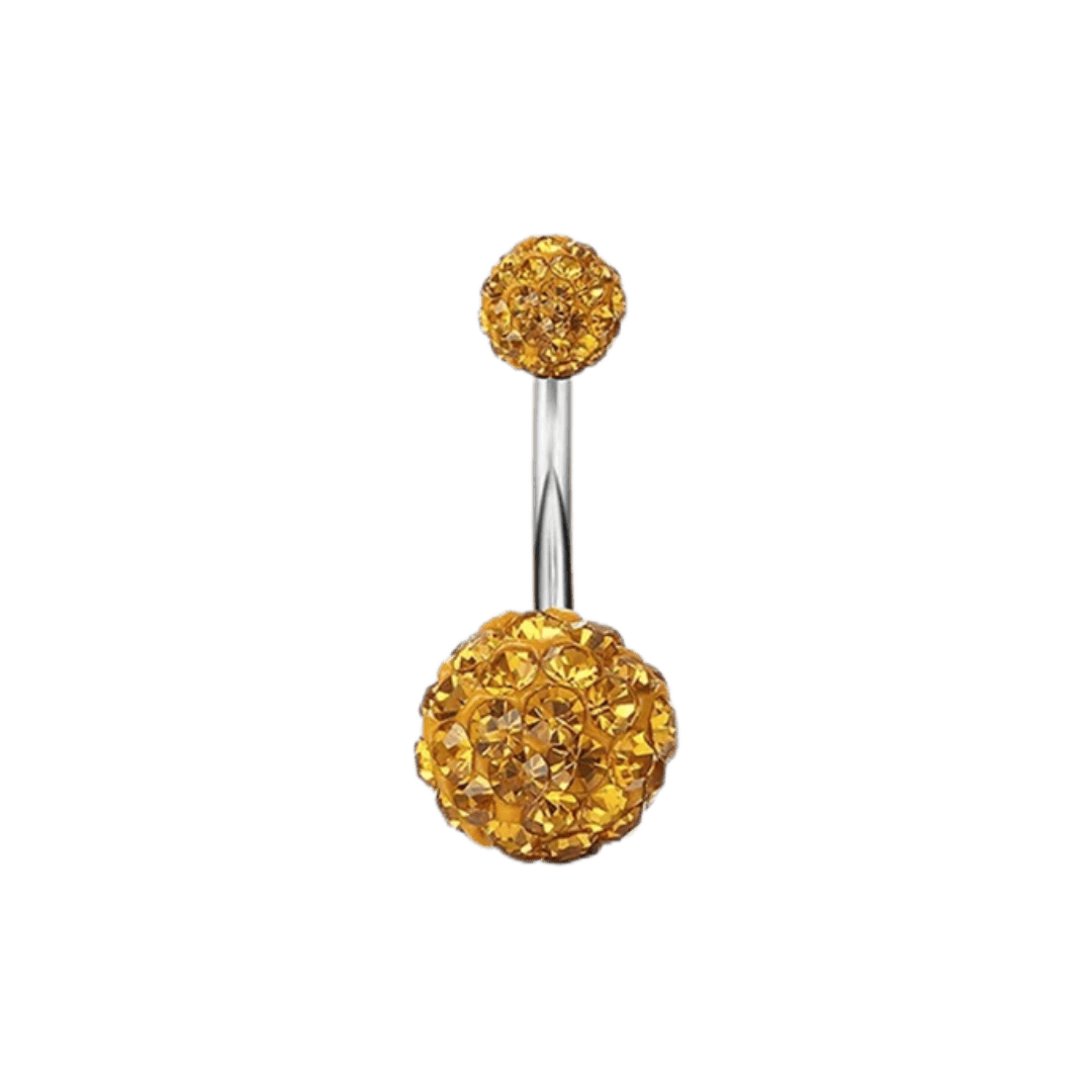 steel color gold disco ball ends barbell belly jewelry