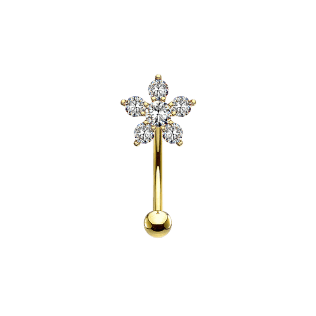 gold color rook piercing flower barbell