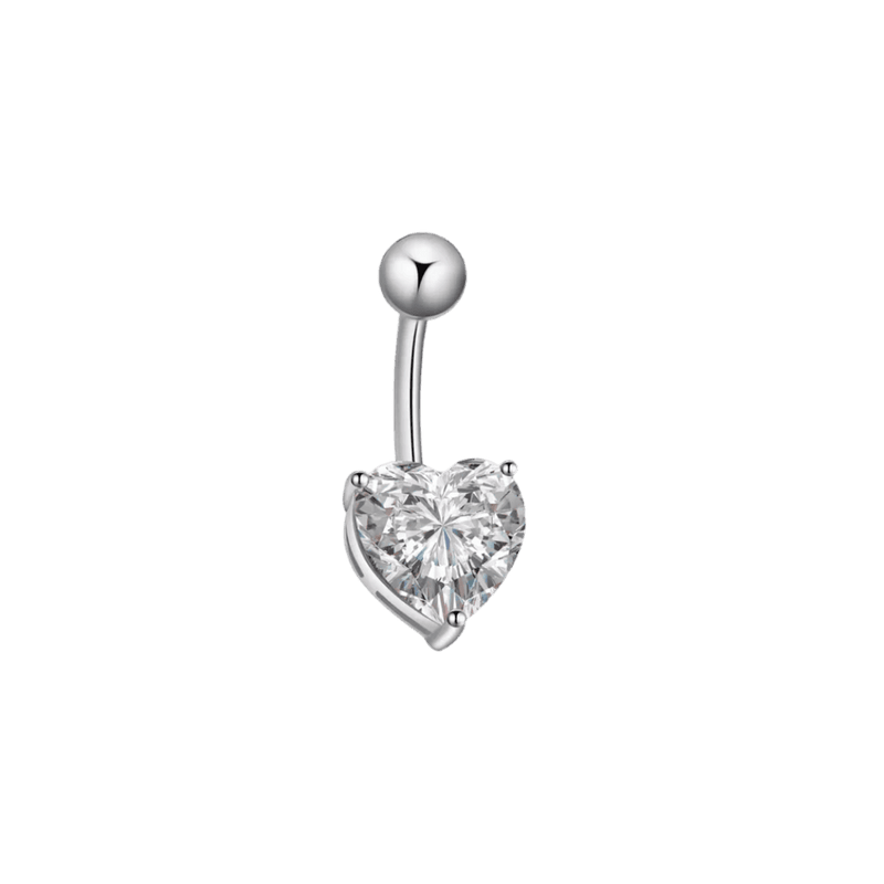 steel color heart cz belly barbell
