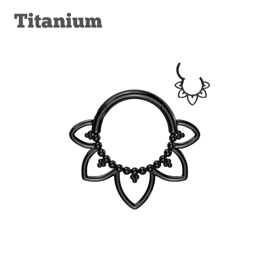 black color mandala titanium hinged hoop earring for helix