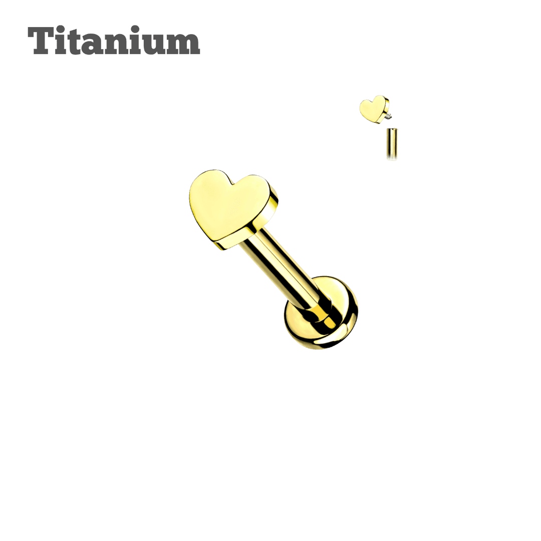 gold color titanium plain heart threadless labret earring