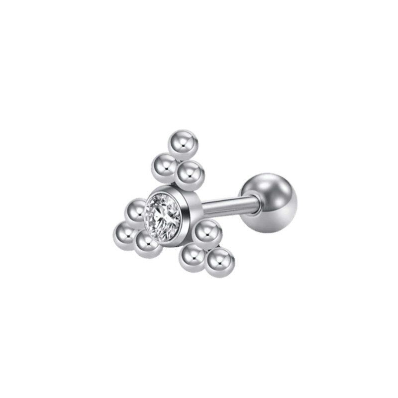 steel color tribead gem barbell earring 