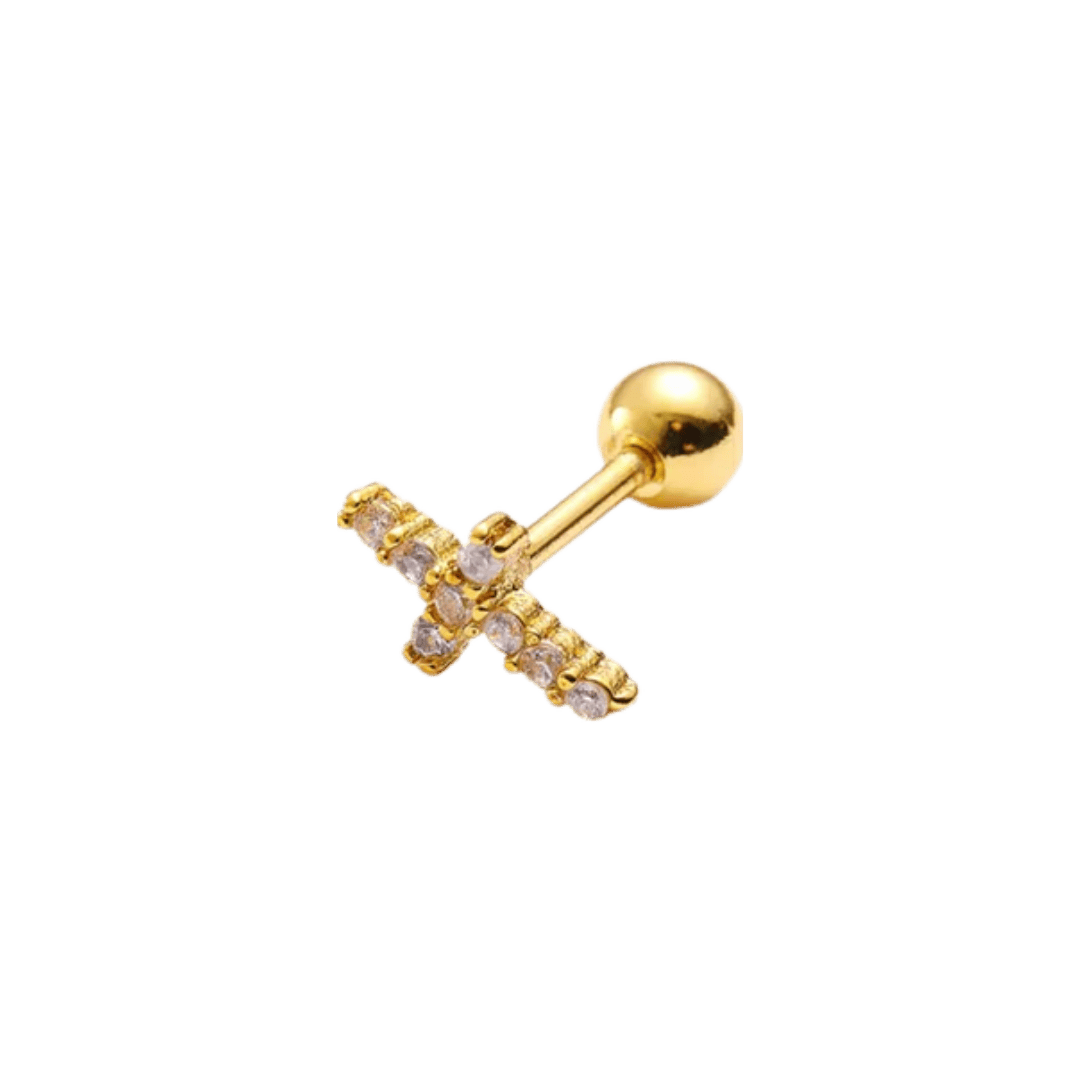 ear piercing jewelry gold color studded cross barbell