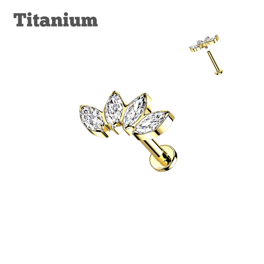 titanium 4 marquis gem threaded labret earring gold color