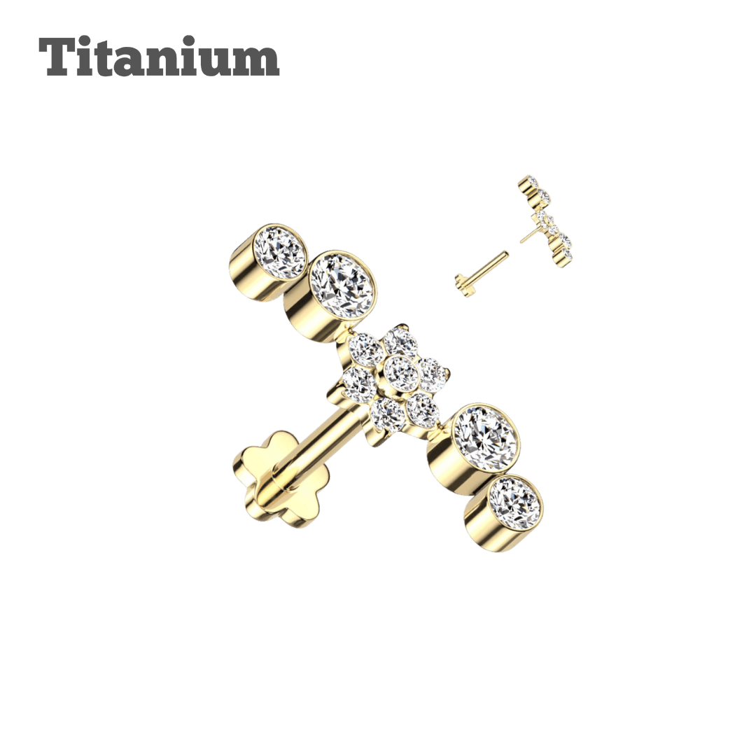 titanium blossom threadless labret ear piercing jewelry gold color