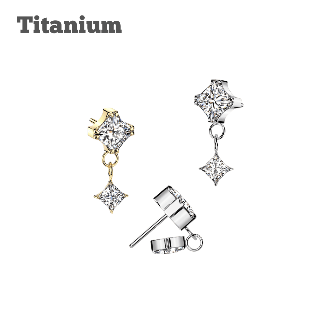 titanium dangling square gem threadless top ear piercing jewelry