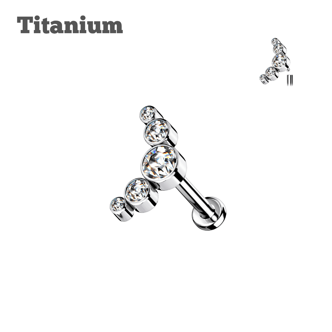 titanium gem cluster threaded labret earring steel color