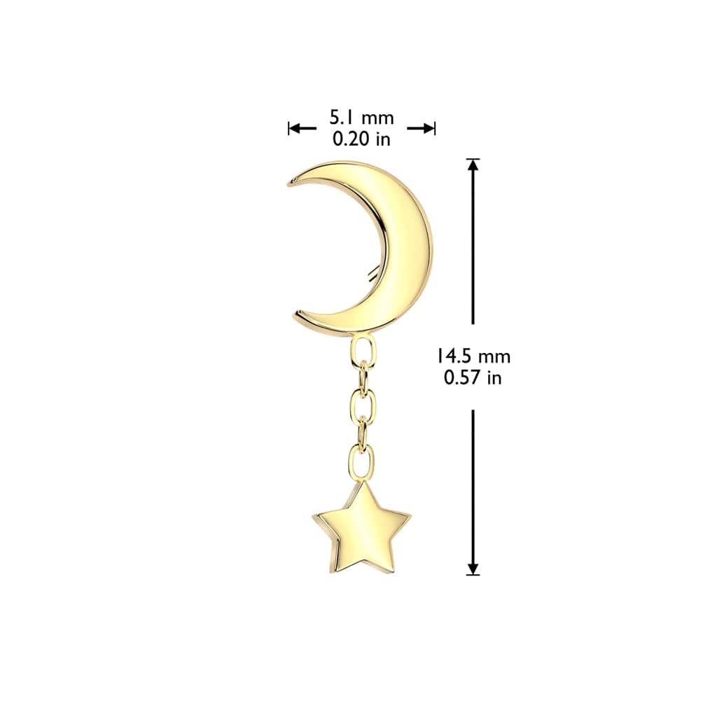 titanium moon with dangling star threadless top earring size